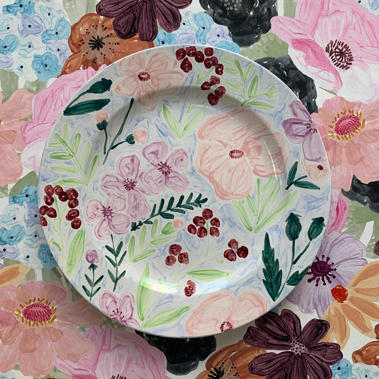 Hand painted Blue Floral Plate