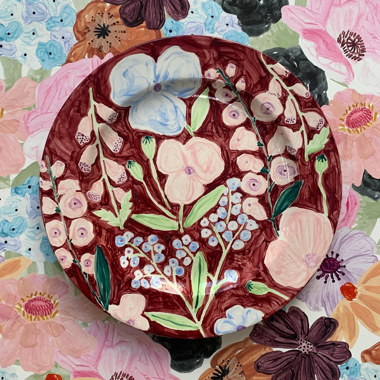 Hand painted Red Floral Plate
