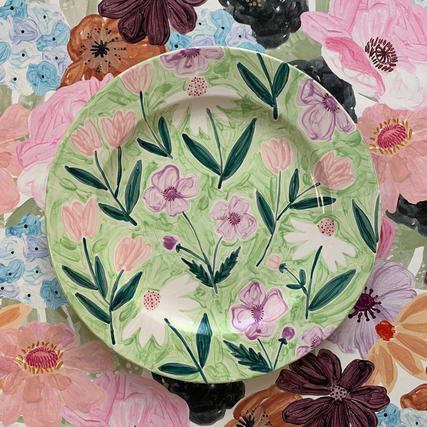 Hand painted Green Floral Plate