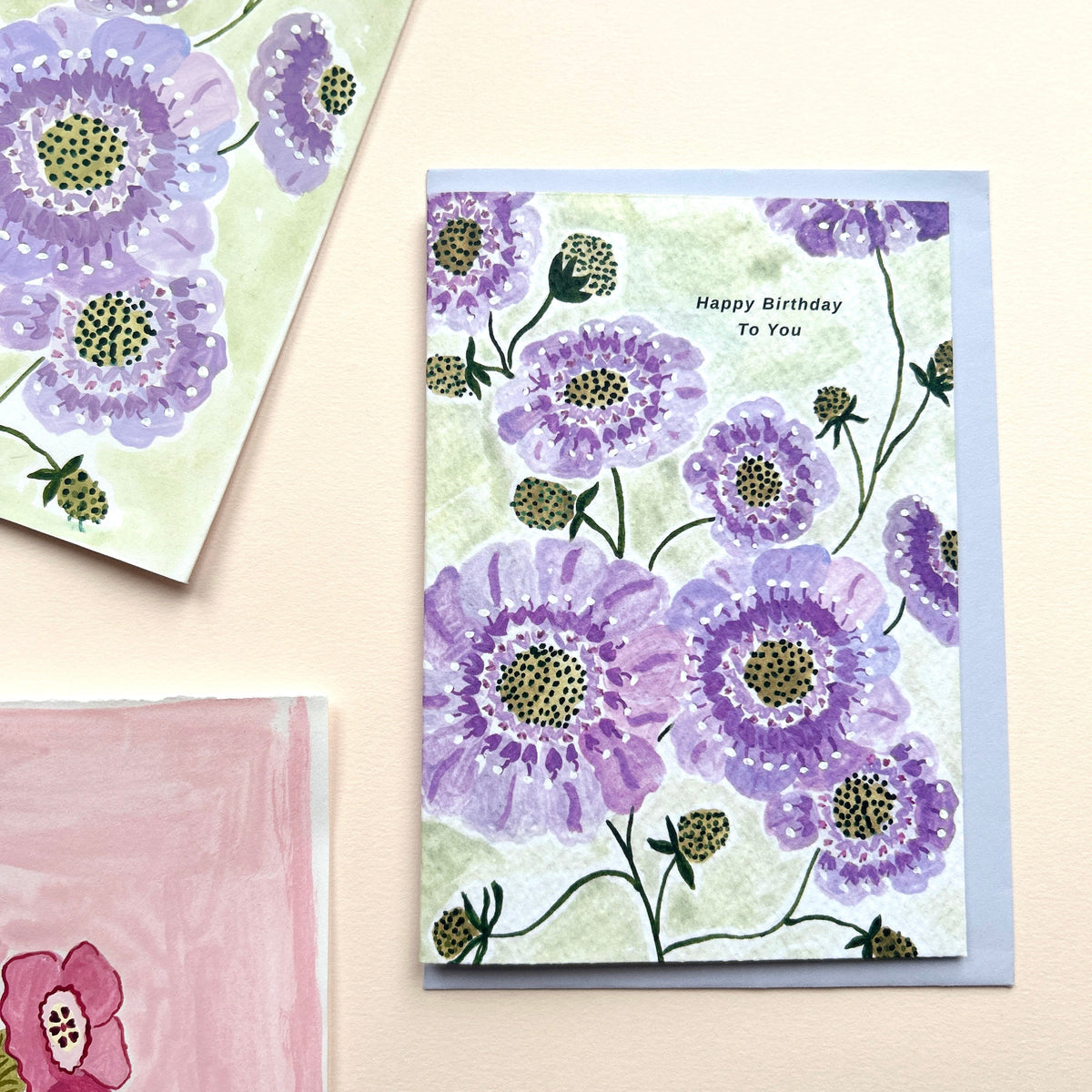Happy Birthday Scabiosa Greeting Card