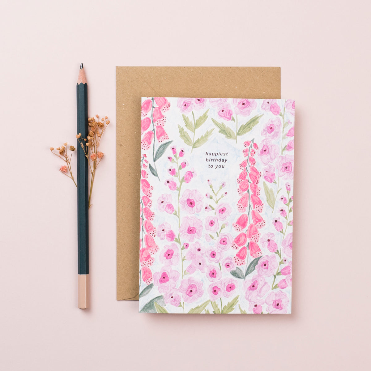 Foxgloves Happy Birthday Greeting Card