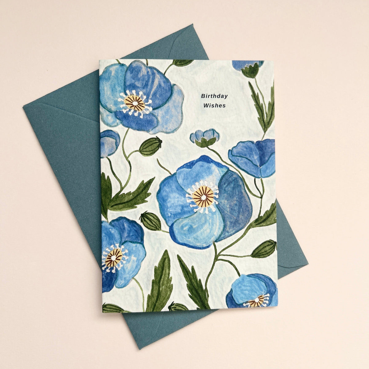 Happy Birthday Blue Poppies Greeting Card