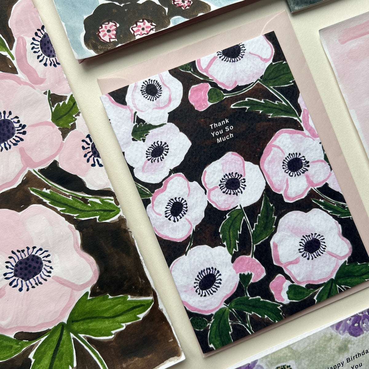 Thank You Pink Poppies Greeting Card